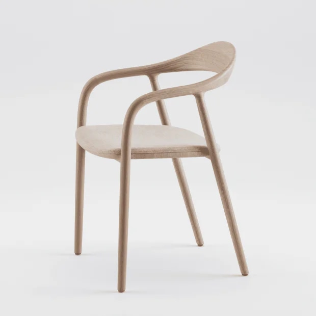 곡선형 우드 프레임과 베이지 좌판이 적용된 Neva Chair 제품 이미지 