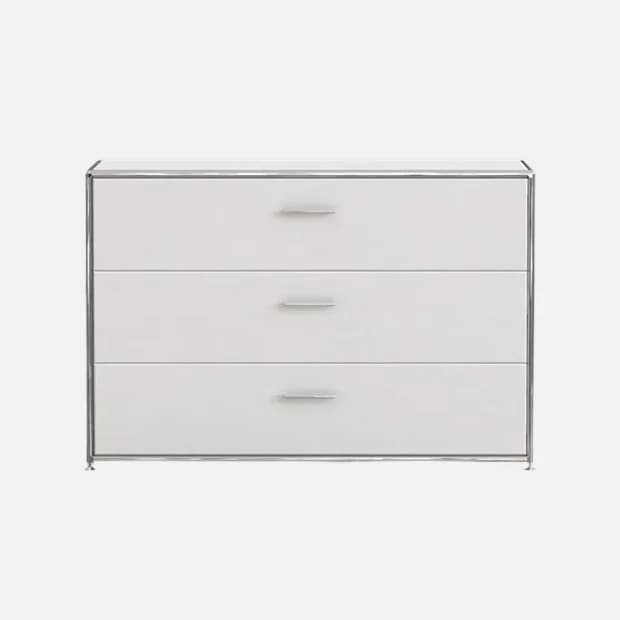 화이트 컬러 서랍과 실버 프레임으로 구성된 1x3 Drawer Unit 제품 이미지 