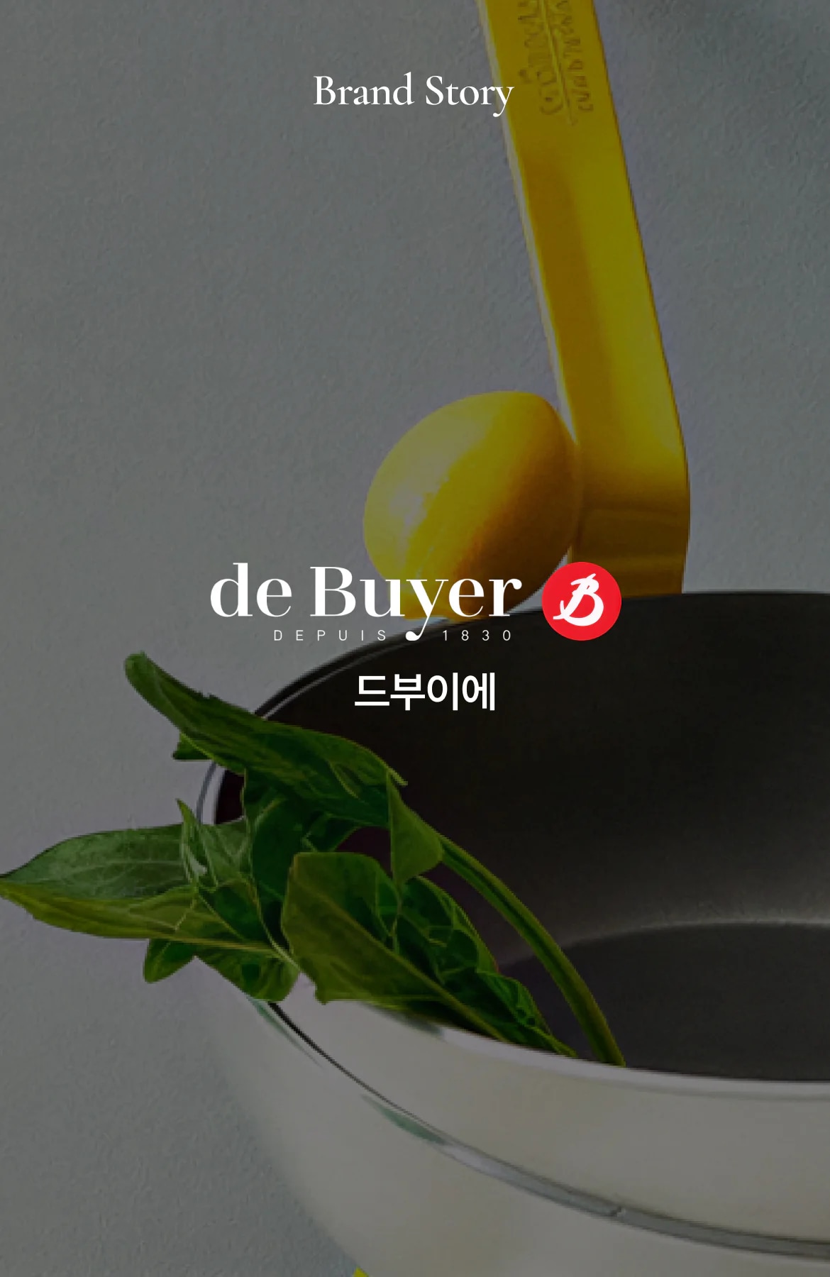 de Buyer 로고와 팬, 허브가 함께 연출된 브랜드 스토리 대표 이미지  