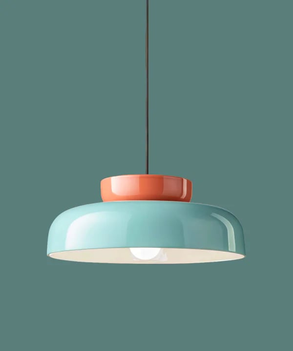 민트 컬러 쉐이드와 오렌지 컬러 포인트가 적용된 Deco Collection 조명 제품 이미지 