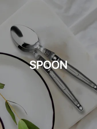 SPOON / 실버 스푼 2개가 플레이트 옆에 함께 놓인 이미지 