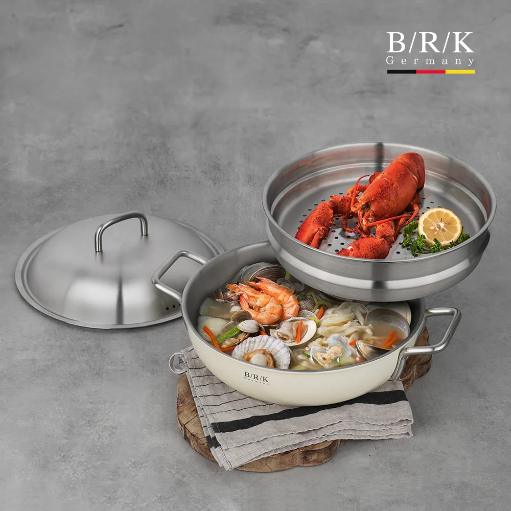 노르딕 통5중 WOK 28cm 크림 화이트(스티머 포함)