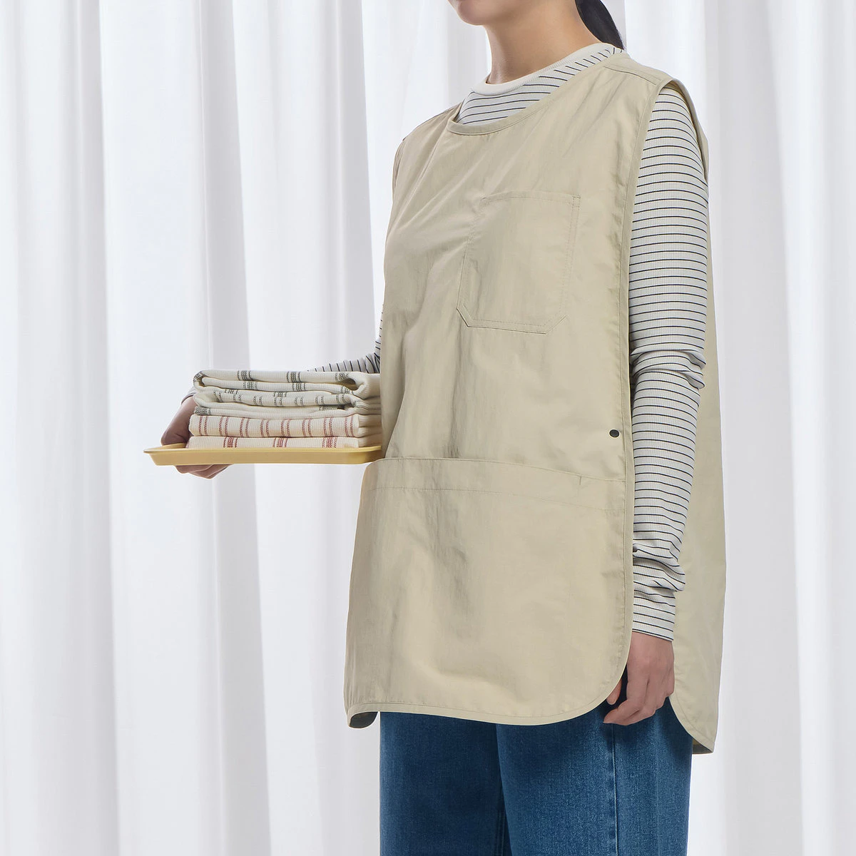 [JAJU/자주] 사각사각 조끼 앞치마_75_베이지