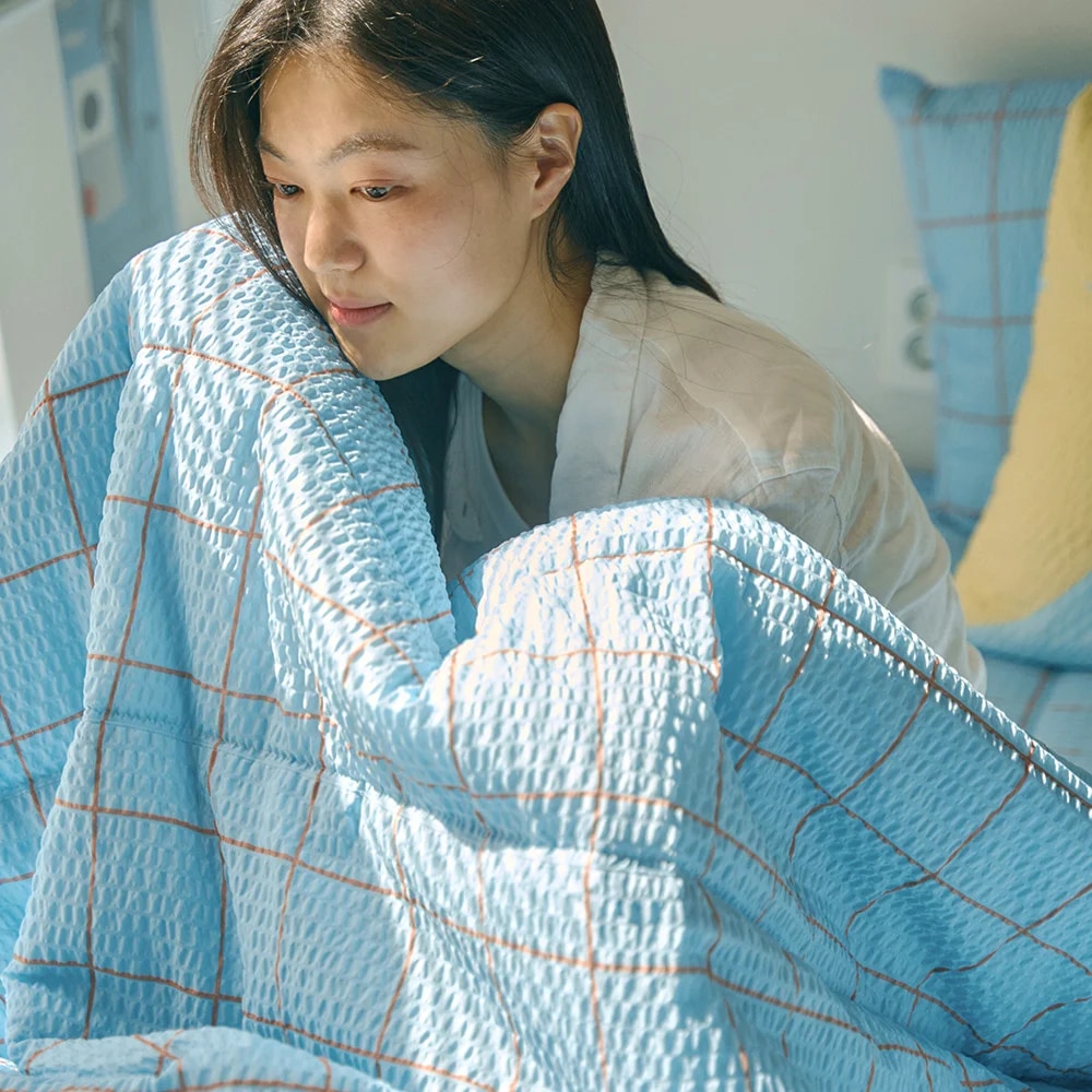 [보웰] [BWTZ] 블루그리드 뱀부 시어서커 얇은 차렵이불 여름이불