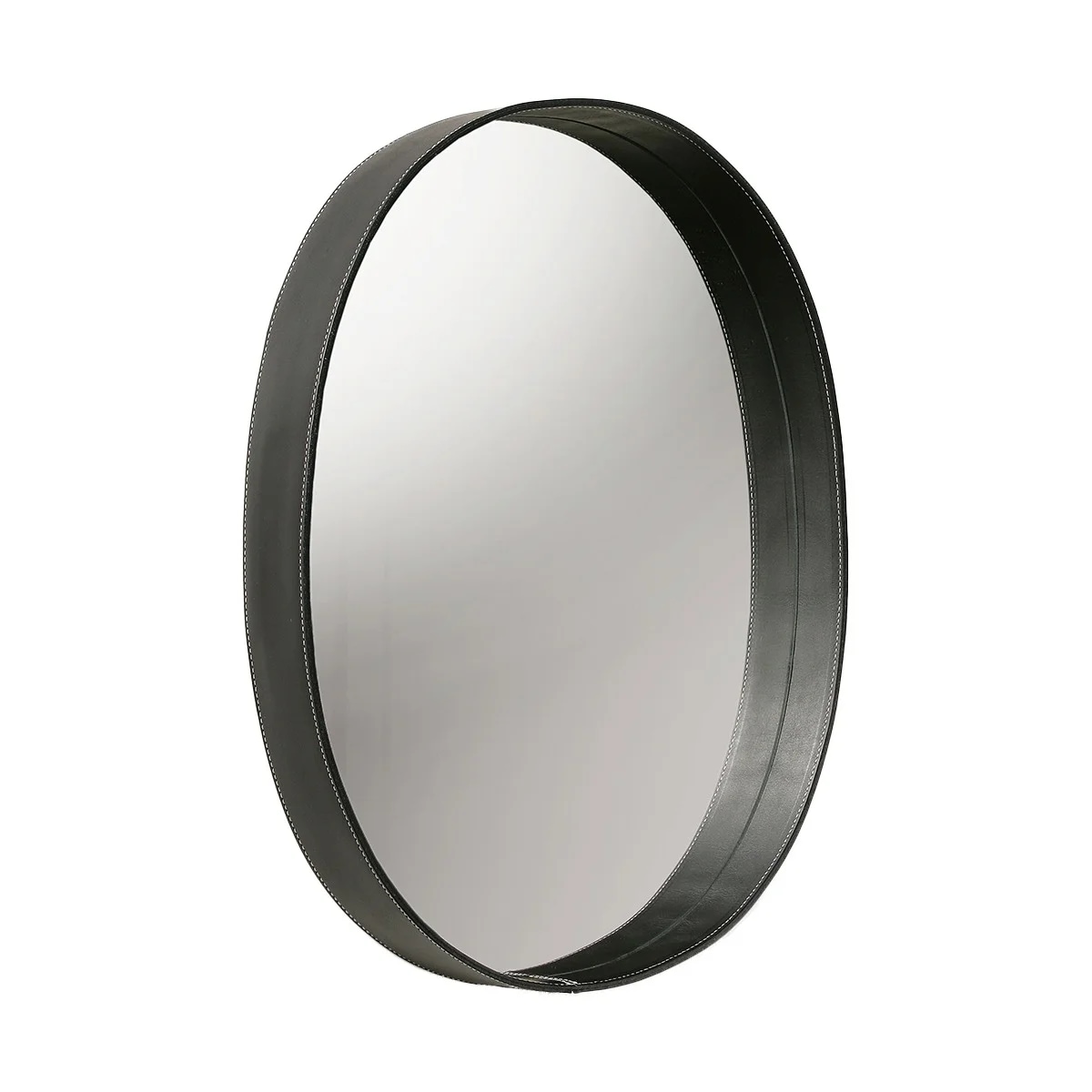 oval mirror black leather