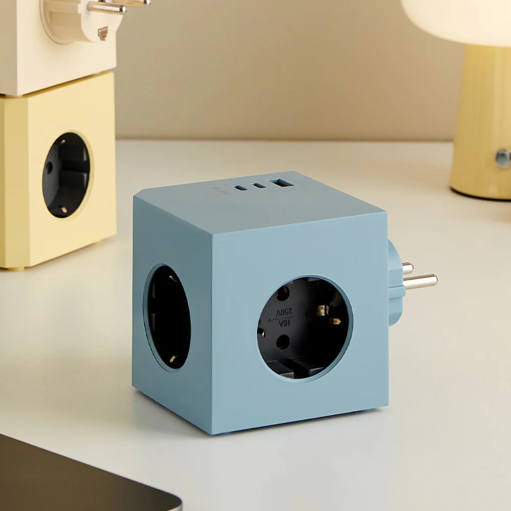 선 없는 고용량 고속충전 큐브 멀티탭 3구+1USB+2C 블루