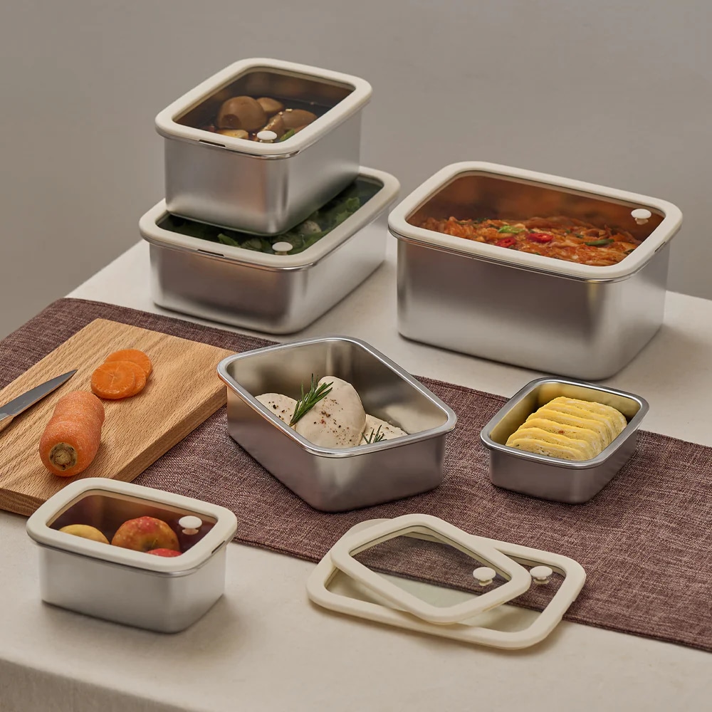 클라 스텐 304 전자레인지 겸용 무연마 스텐 찬통 박스 6종 풀세트