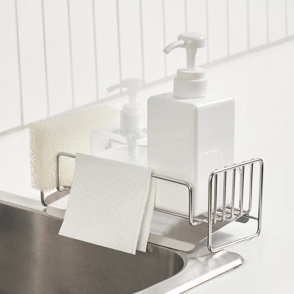 [리본제이] 무디타 올스텐 304 와이드 수세미 거치대  / 자동 물빠짐 받침대 수세미랙